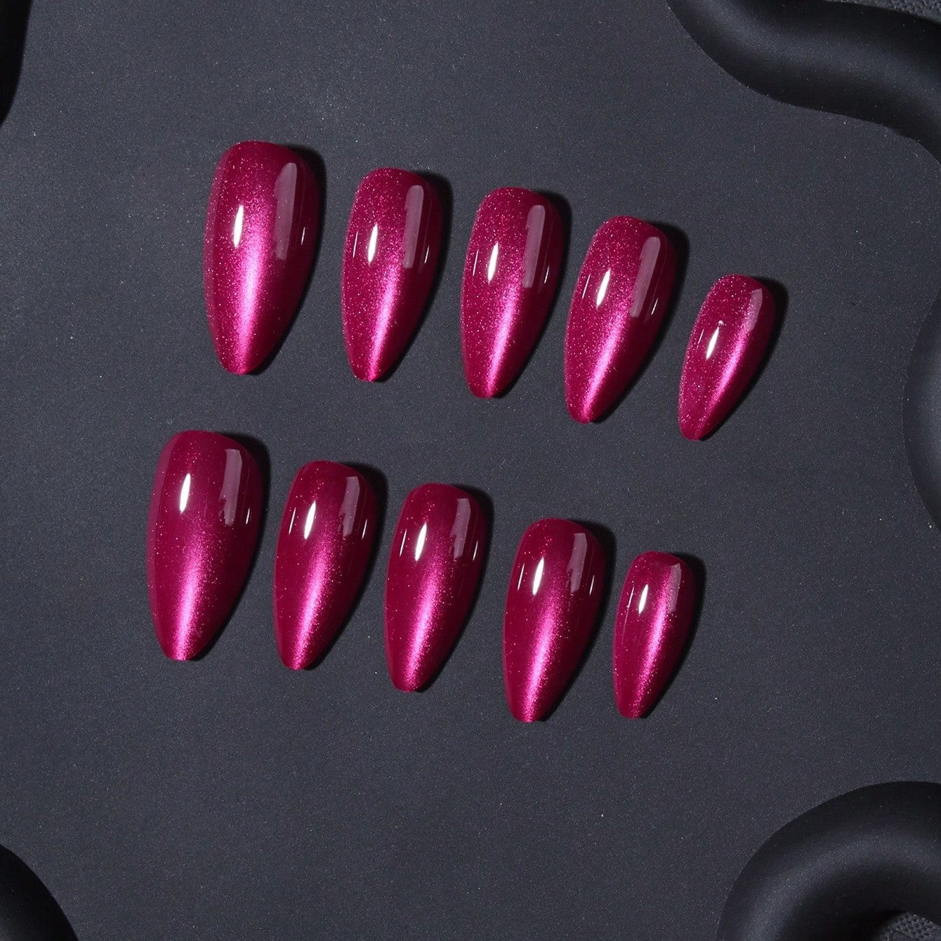 Pink Cat Eye 3D Magnetic Press On Fake Nails