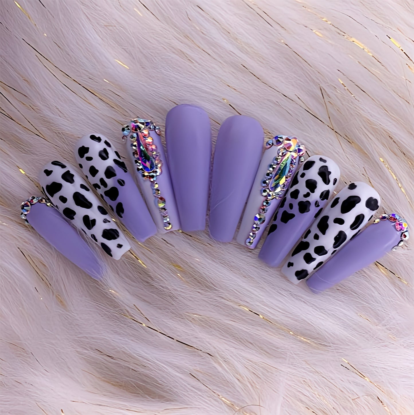 Matte Lavender Studded Animal Print Press on Fake Nails // tns274