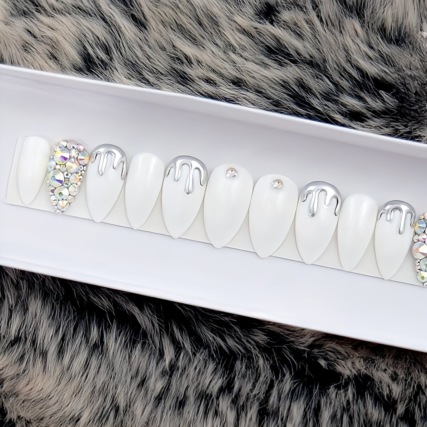 Matte White Studded Press on Fake Nails // tns280