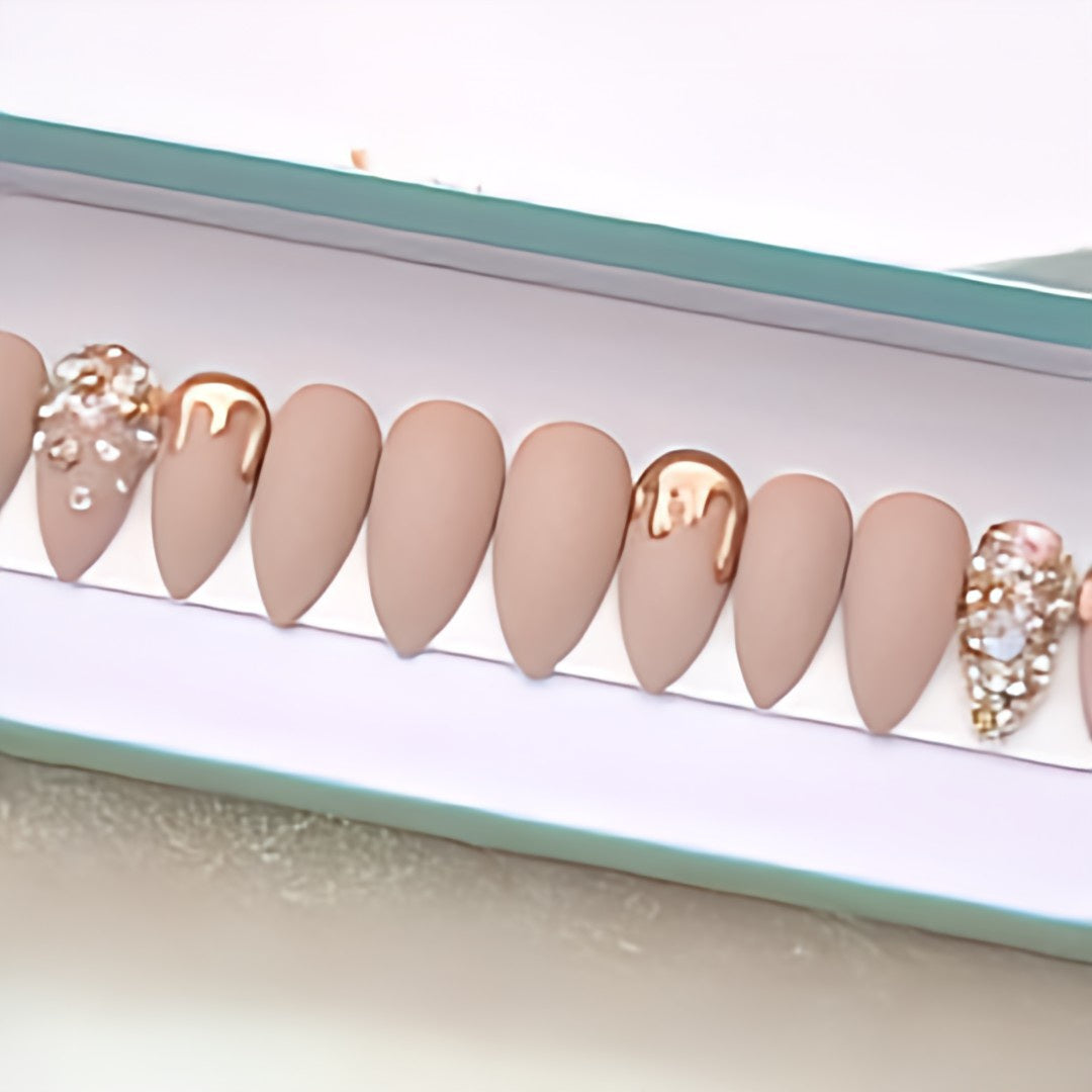 Matte Nude Studded Press on Fake Nails // tns281