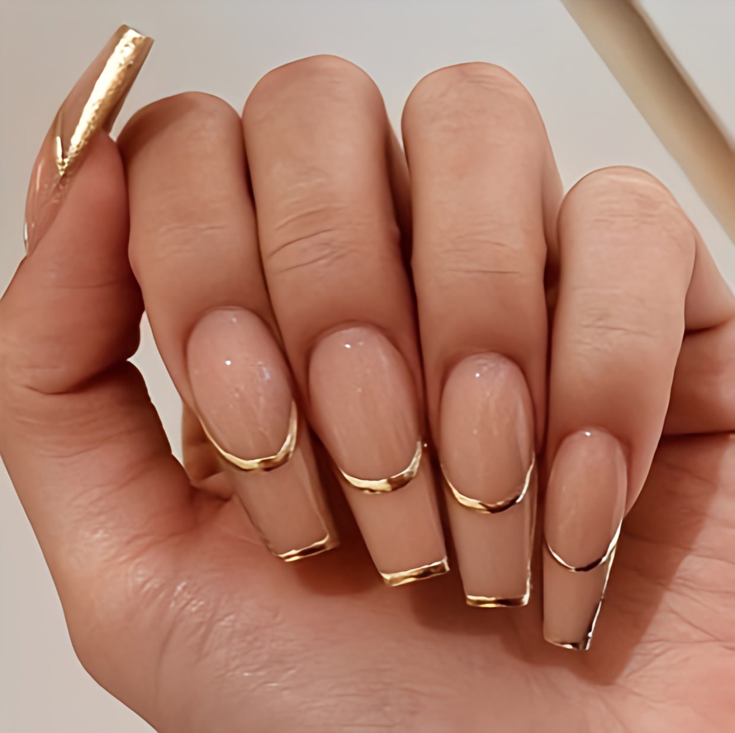 Glossy Nude Chrome French Press on Fake Nails // tns288