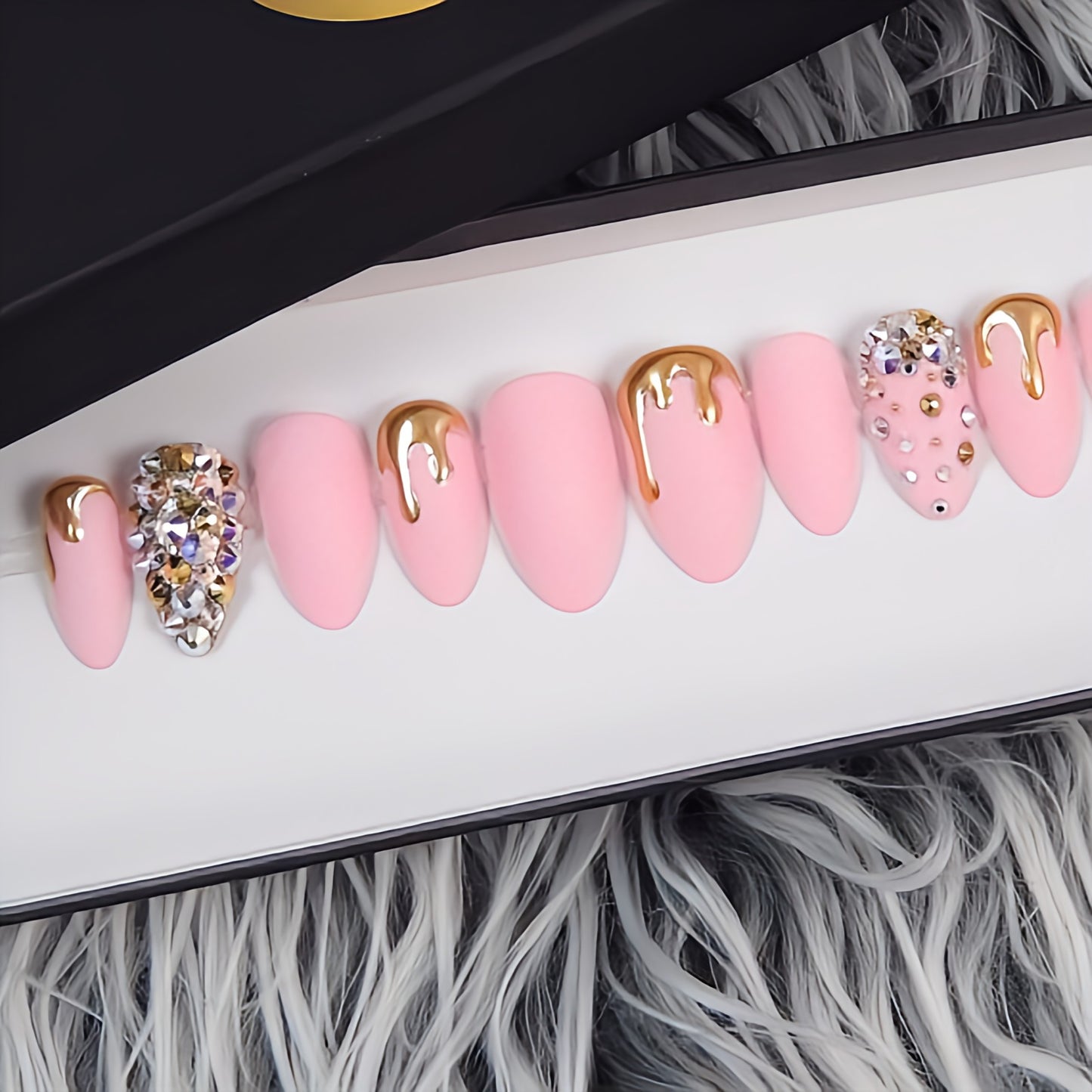 Matte Light Pink Studded Press on Fake Nails // tns296