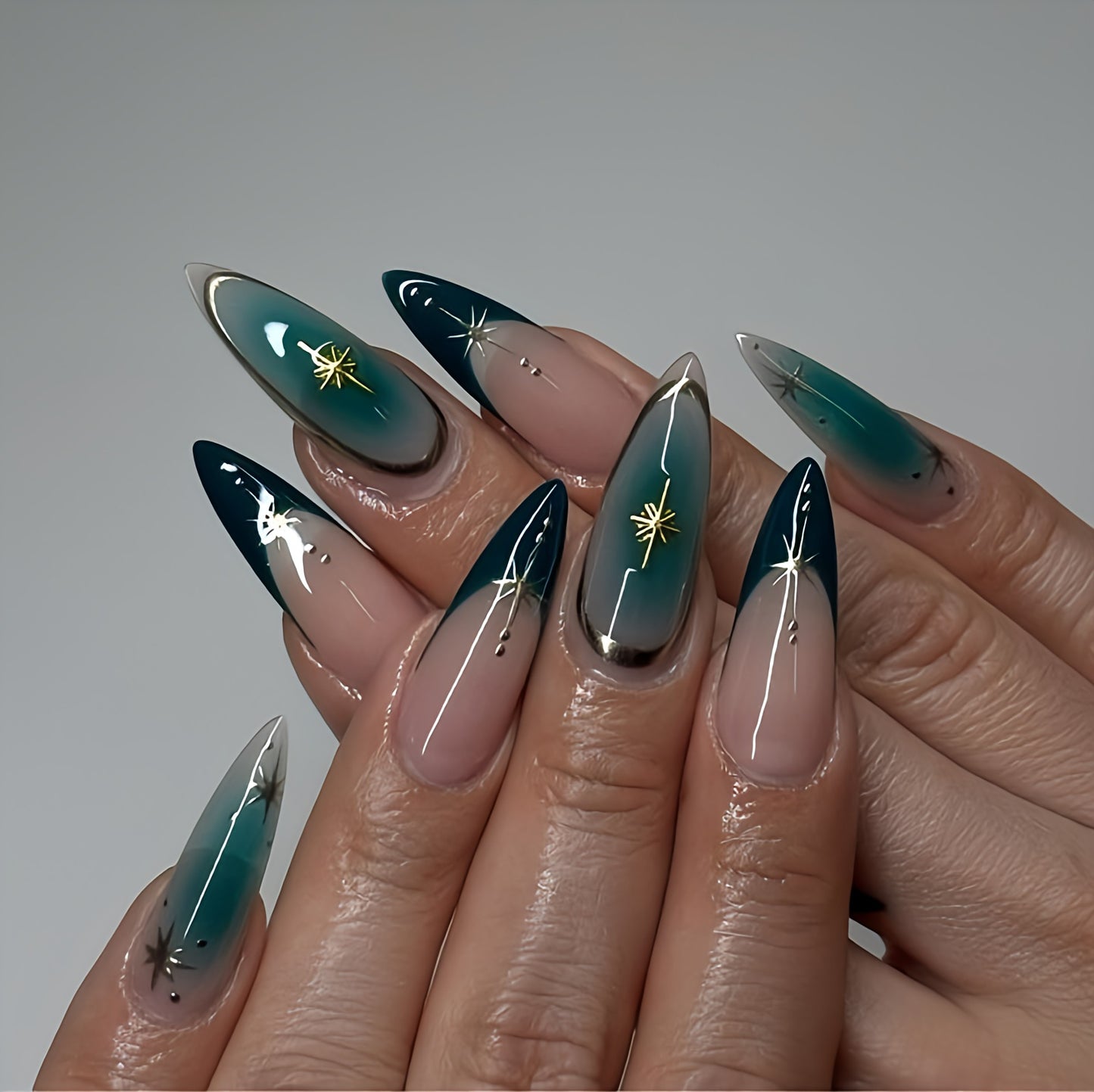 Midnight Sky Green Press-On Nails | tns5402