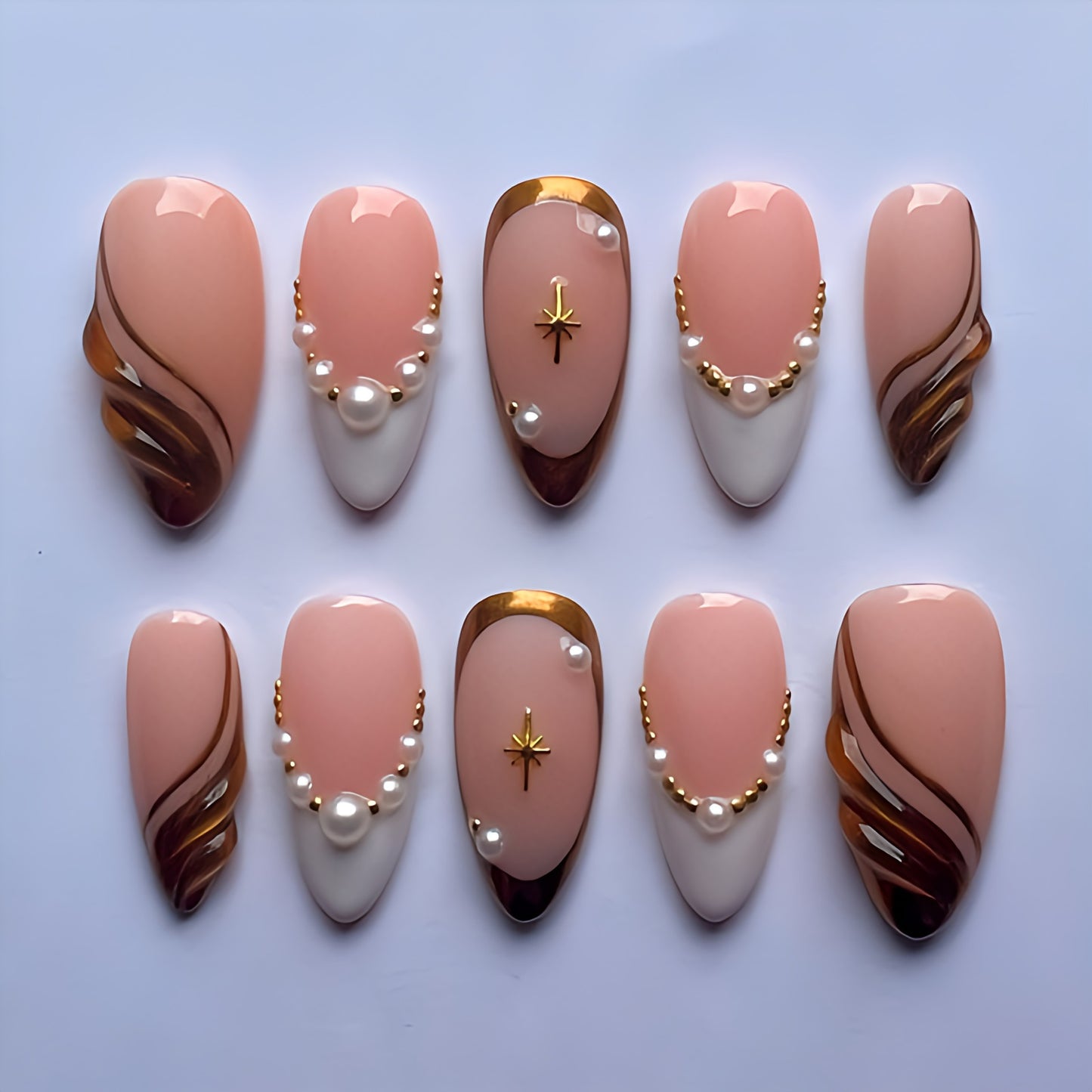 Elegant Pearl Swirl Press-On Nails | tns5413