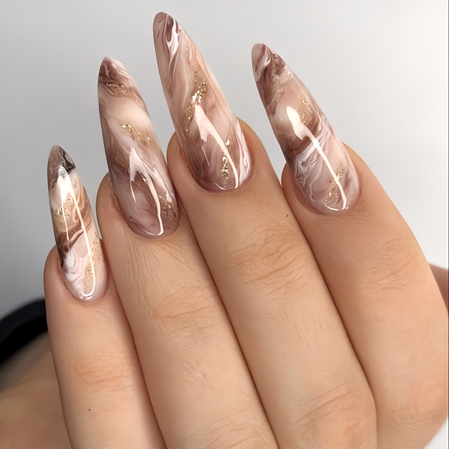 Golden Mocha Marble Press-On Nails | tns5416