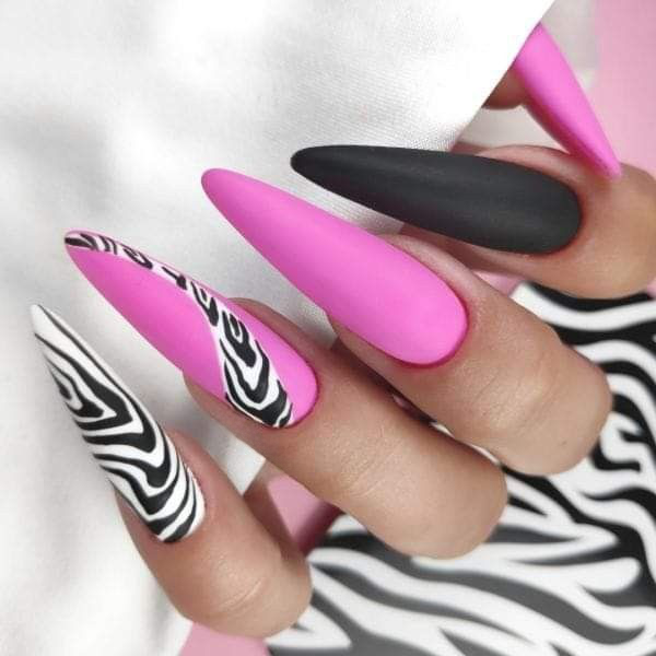 Matte Pink Animal Print Press on Fake Artificial Nails / tns627