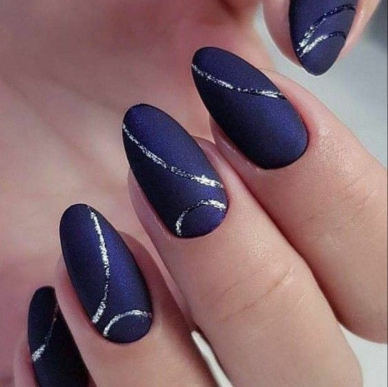Matte Blue Swirls Press on Fake Artificial Nails / tns552