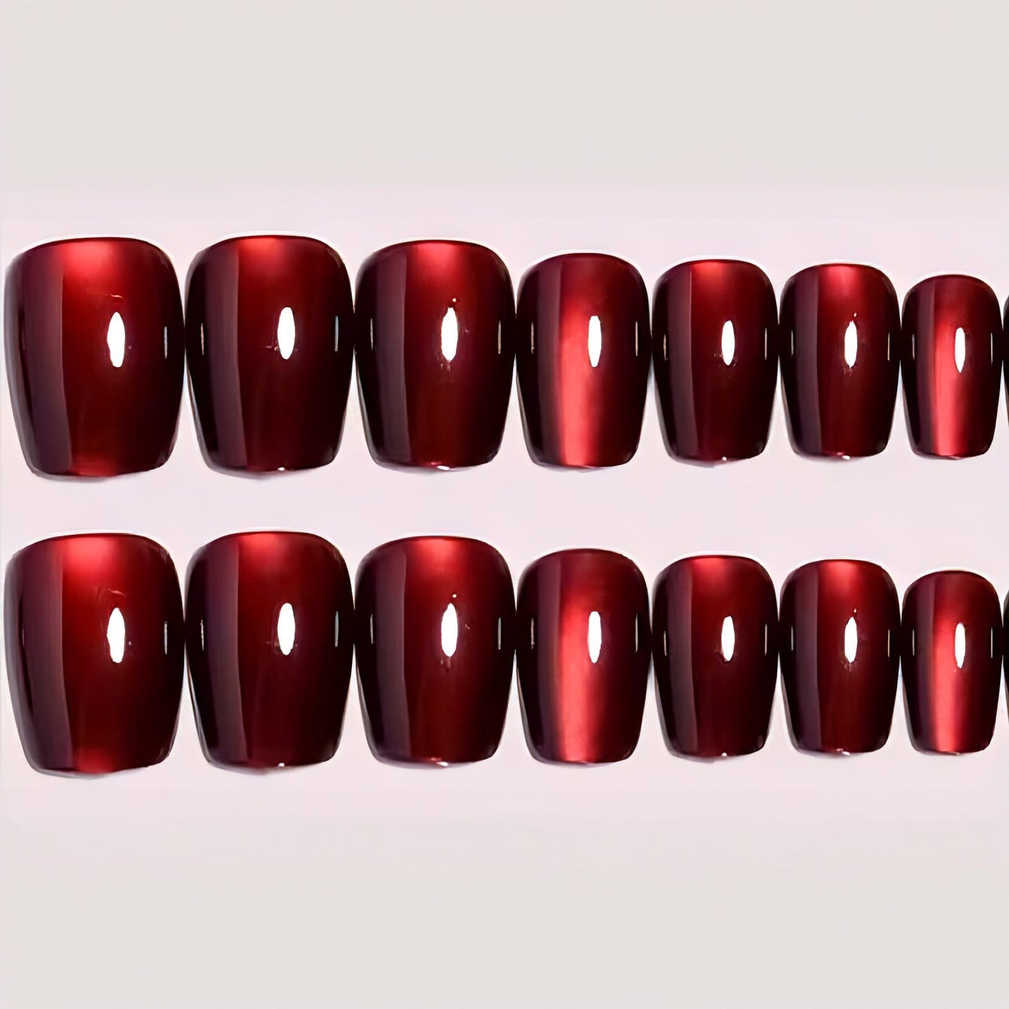 Red Cat Eye 3D Magnetic Press-On Nails Square 10 Nails