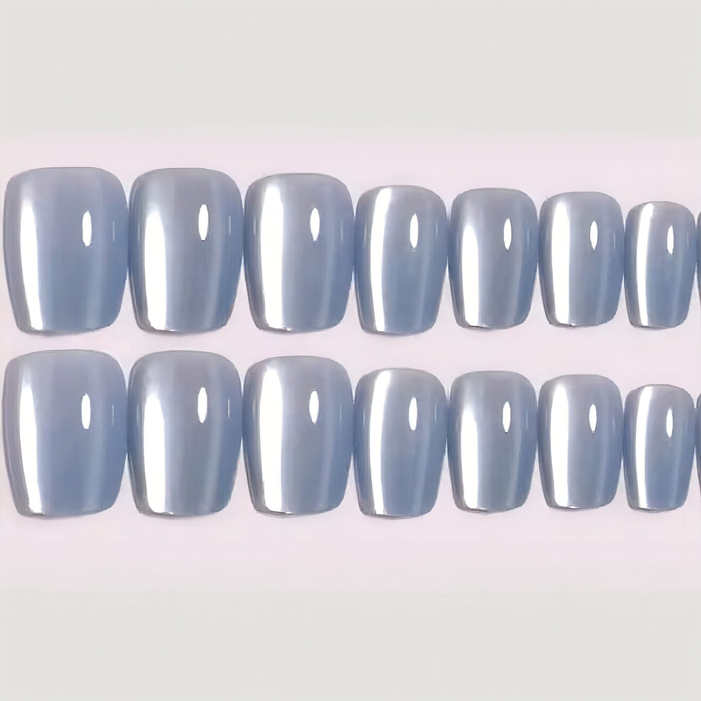 Light Blue Cat Eye 3D Magnetic Press-On Nails Square 10 Nails