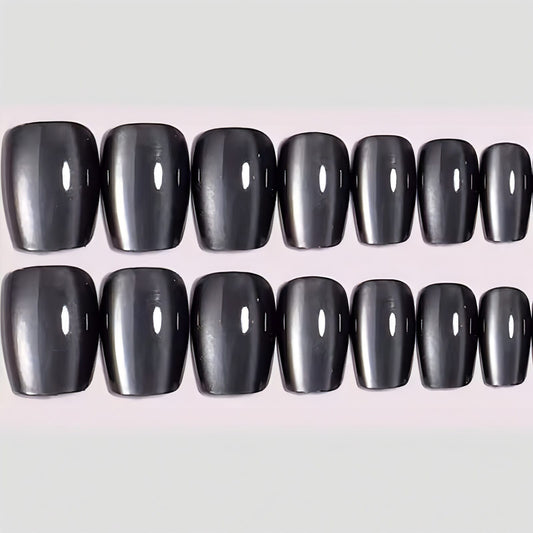 Black Cat Eye 3D Magnetic Press-On Nails Square 10 Nails