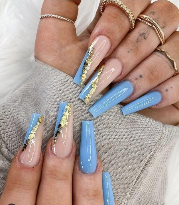 Glossy Light Blue French Press on Fake Artificial Nails tns679