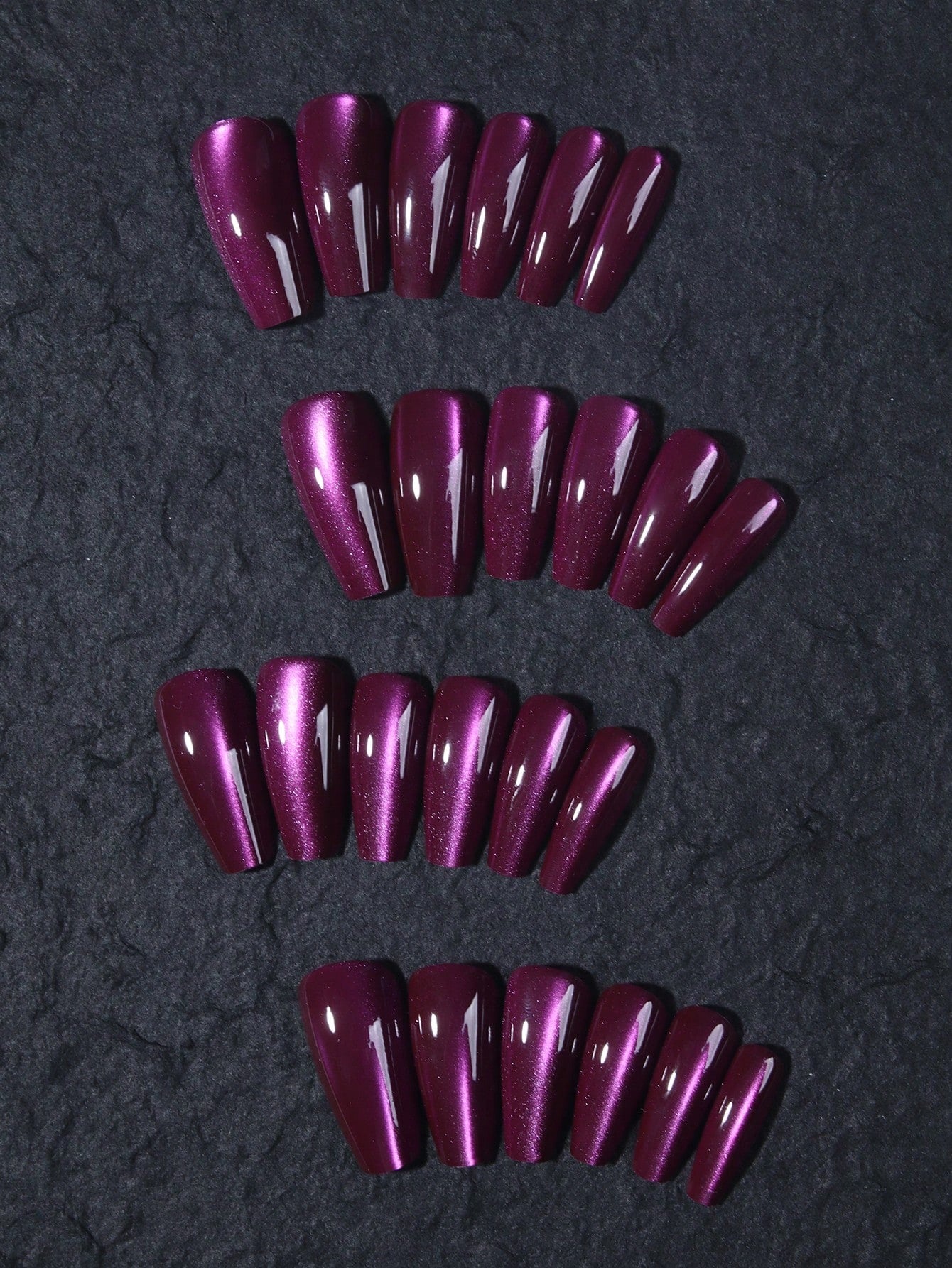 Purple Cat Eye 3D Magnetic Press On Fake Nails Ballerina