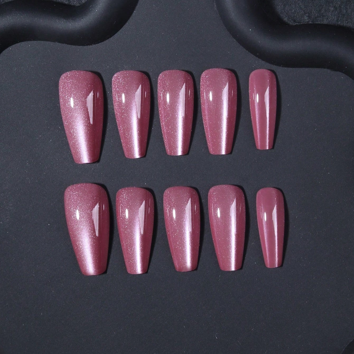 Light Pink Cat Eye 3D Magnetic Press On Fake Nails Ballerina