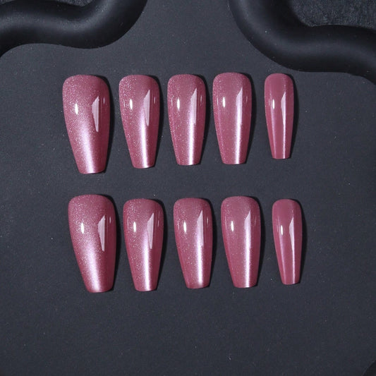 Light Pink Cat Eye 3D Magnetic Press On Fake Nails Ballerina