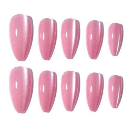 Rose Pink Cat Eye 3D Magnetic Press-On Nails