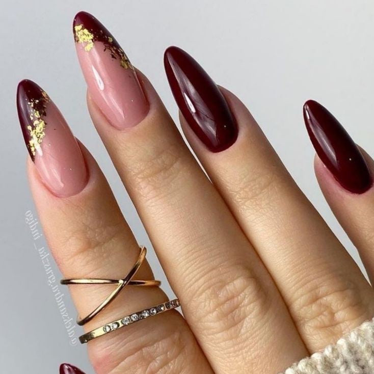 Glossy Maroon Glitter French Press on Fake Nails // tns458