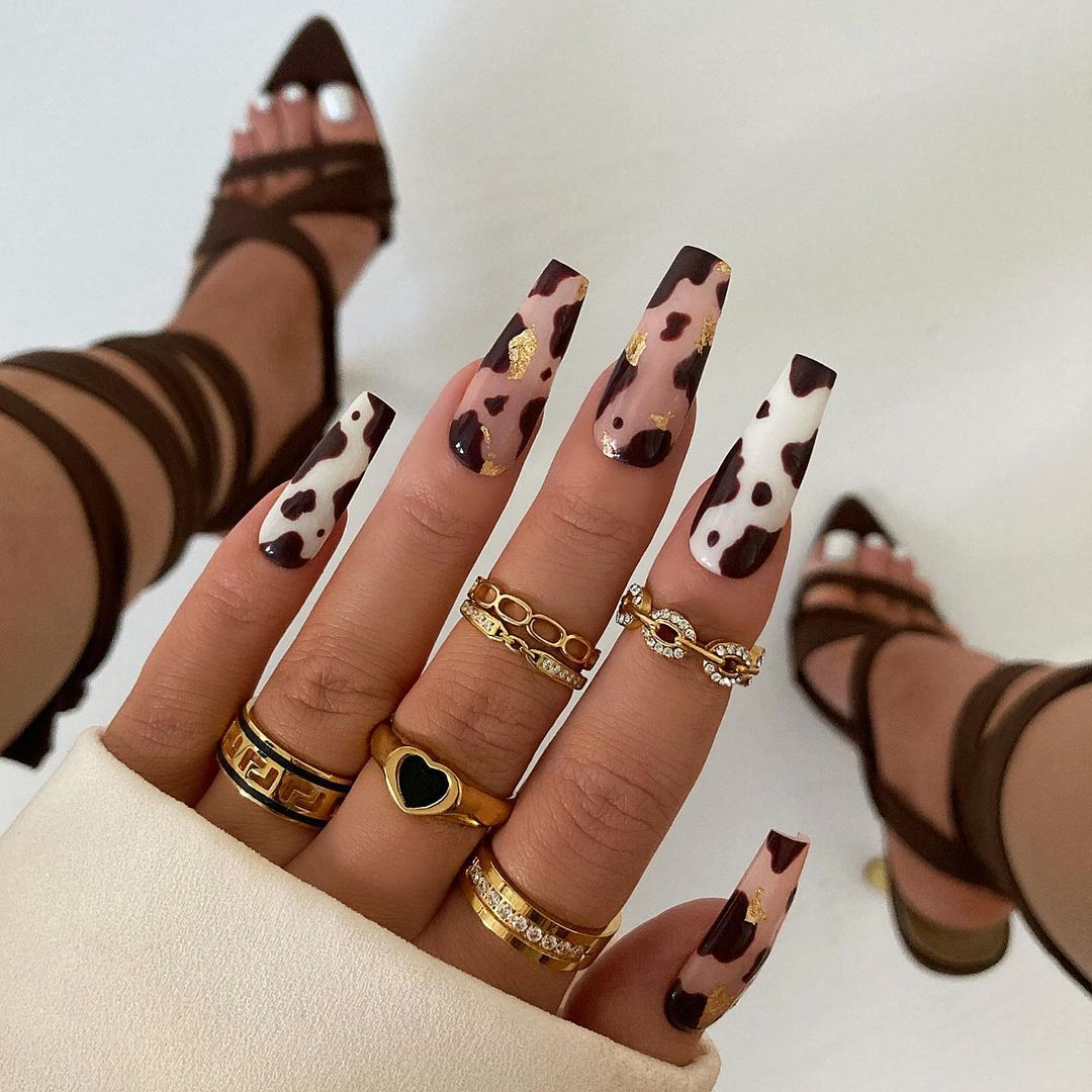 Glossy Brown Cow Print Press on Fake Nails // tns188