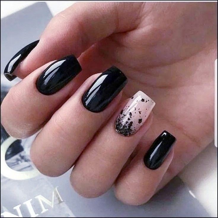 Glossy Black Glitter Ombre Press on Fake Nails // tns161
