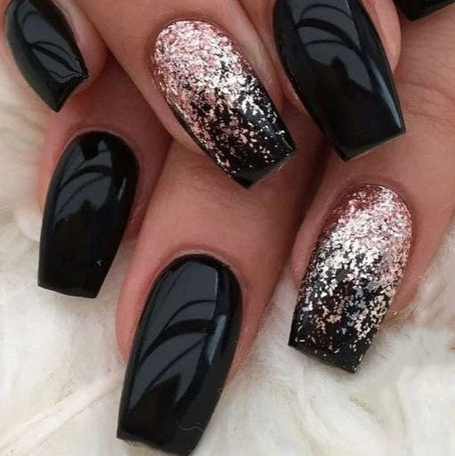 Glossy Black Glitter Ombre Press on Fake Nails // tns180