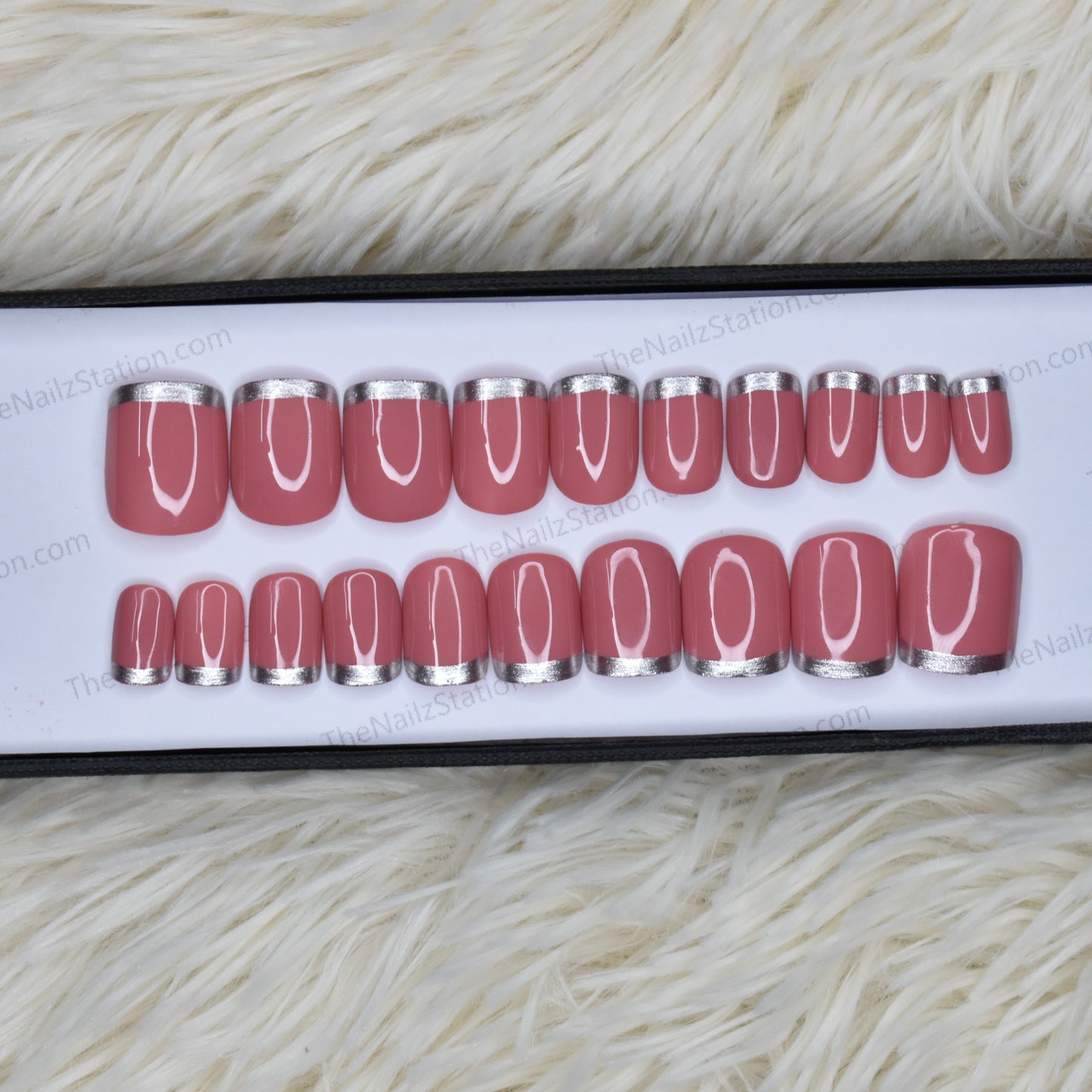 Glossy Pink French Manicure Press on Nails Set // 268