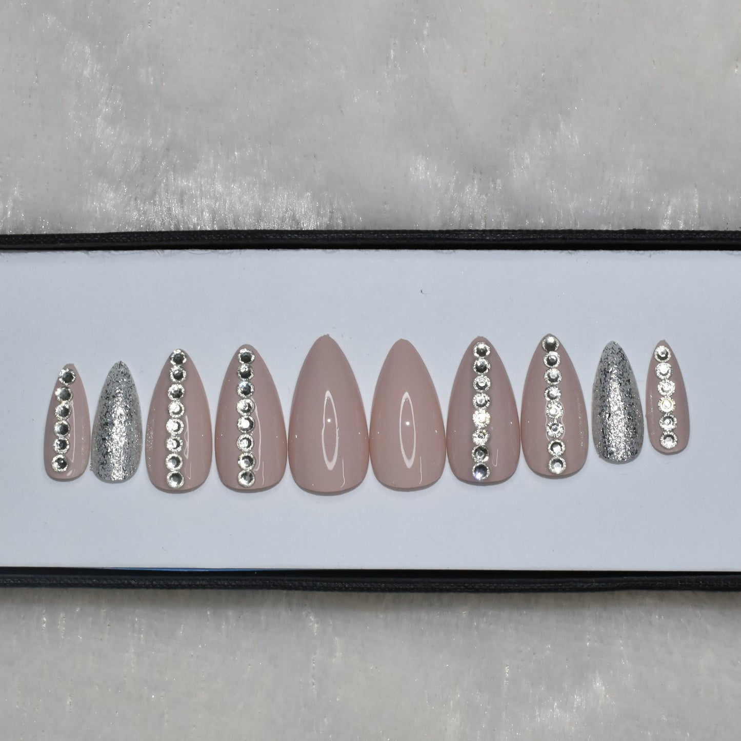 Glossy Pale Pink Rhinestones Press on Nails Set // 531