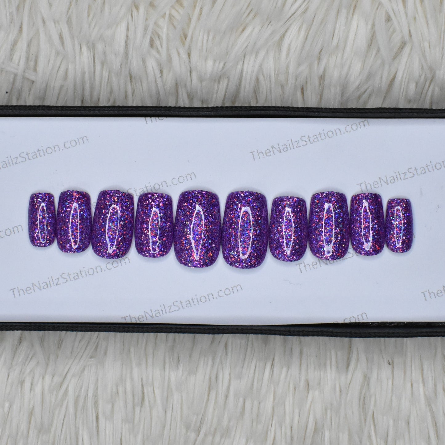 Glossy Purple Holographic Glitter Press on Nails Set // 520