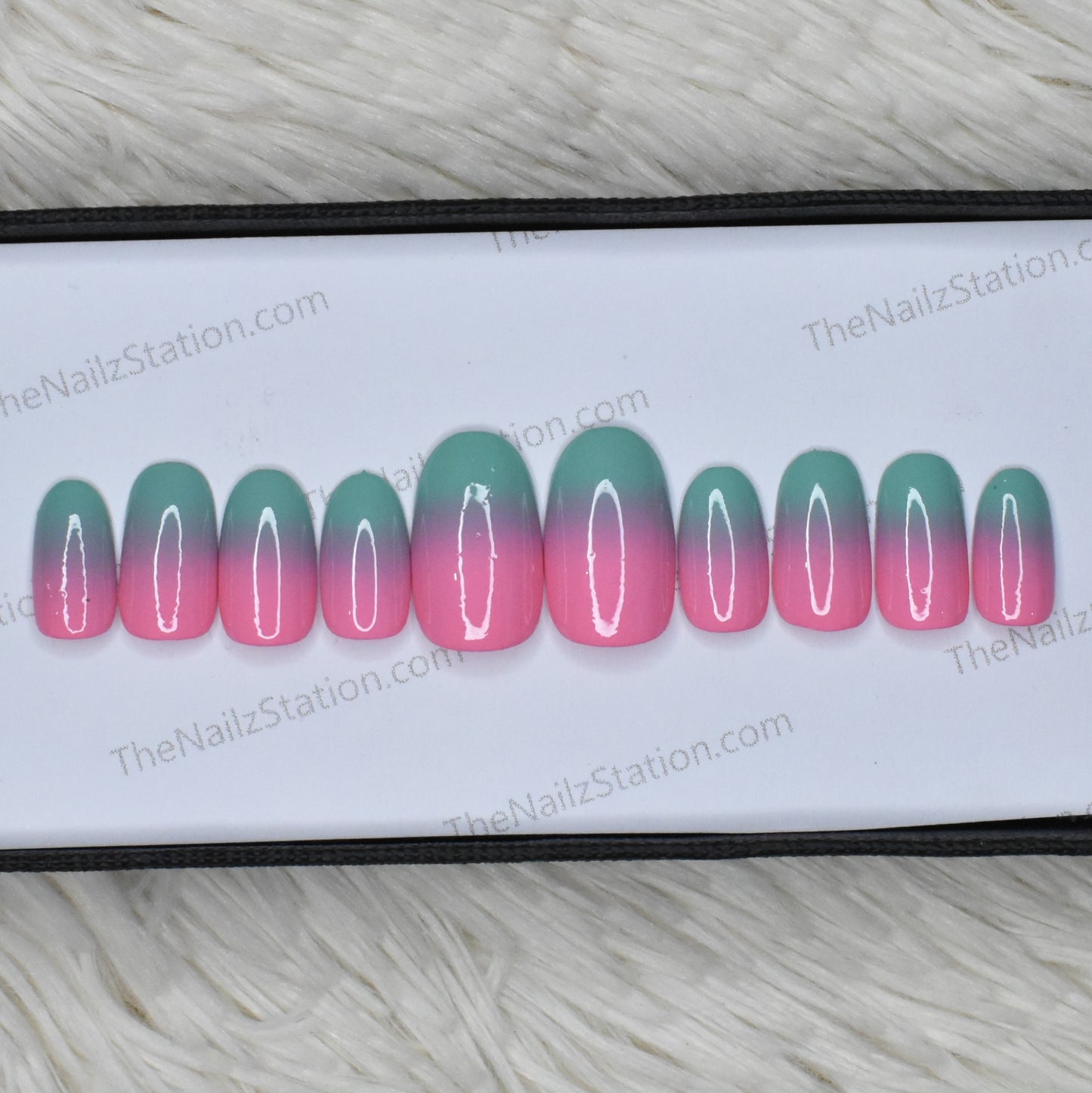 Glossy Light Blue and Light Pink Ombre Press on Nails Set // 473