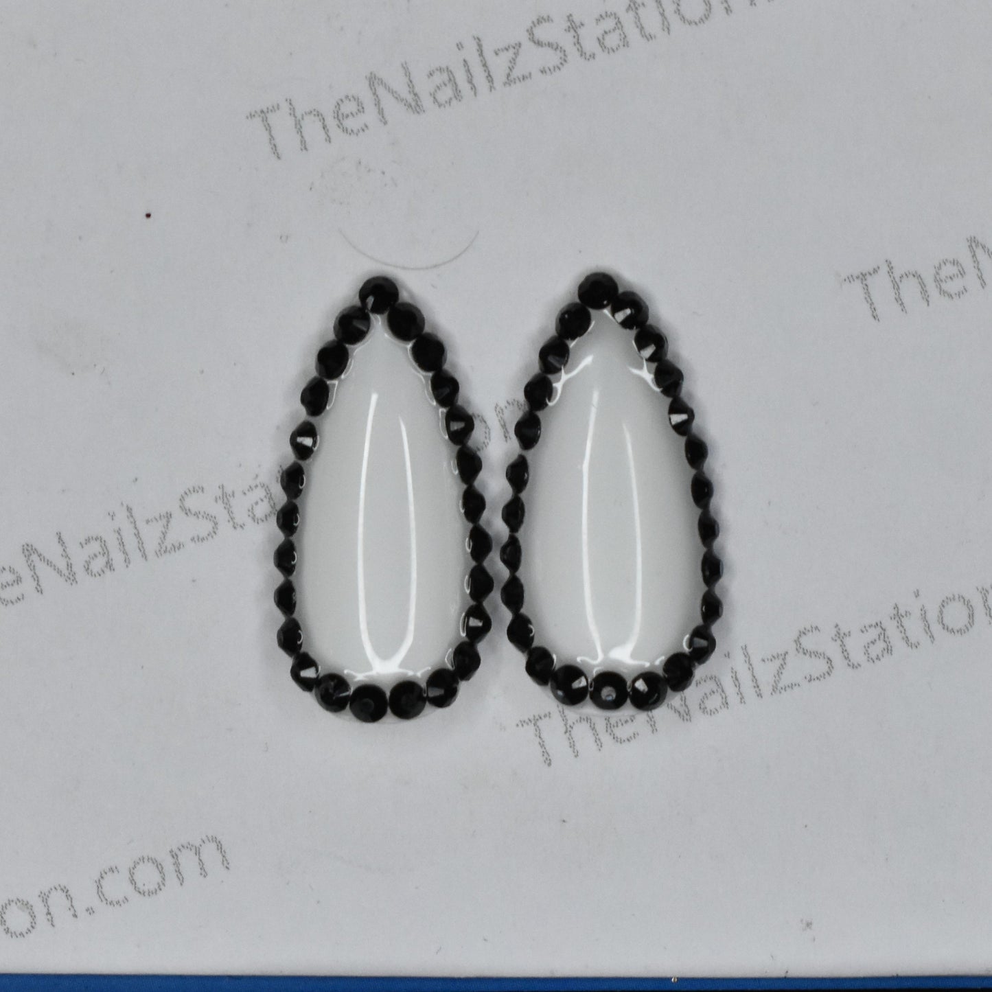 Pair of White Black Rhinestones Replacement Press on Nails (2 pieces)