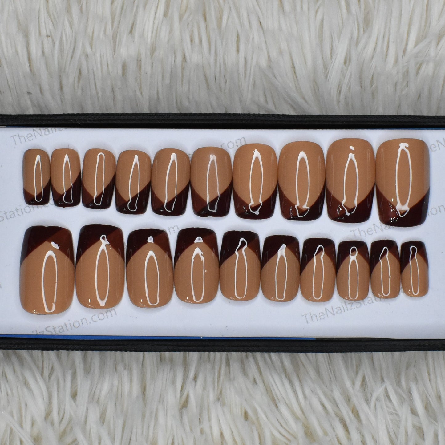 Glossy Brown French Press on Nails Set // 438