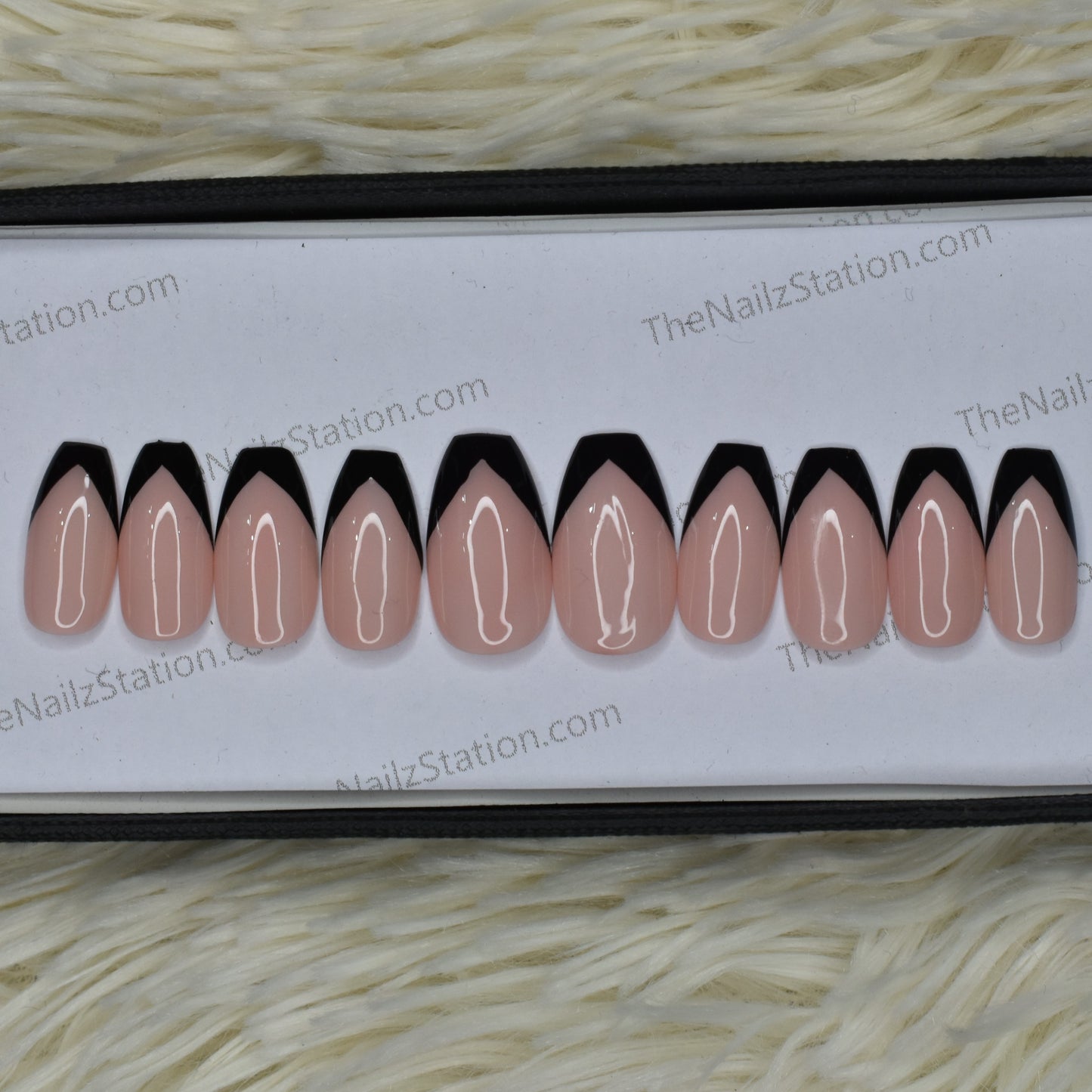 Glossy Black V French Manicure Press on Nails Set // 196