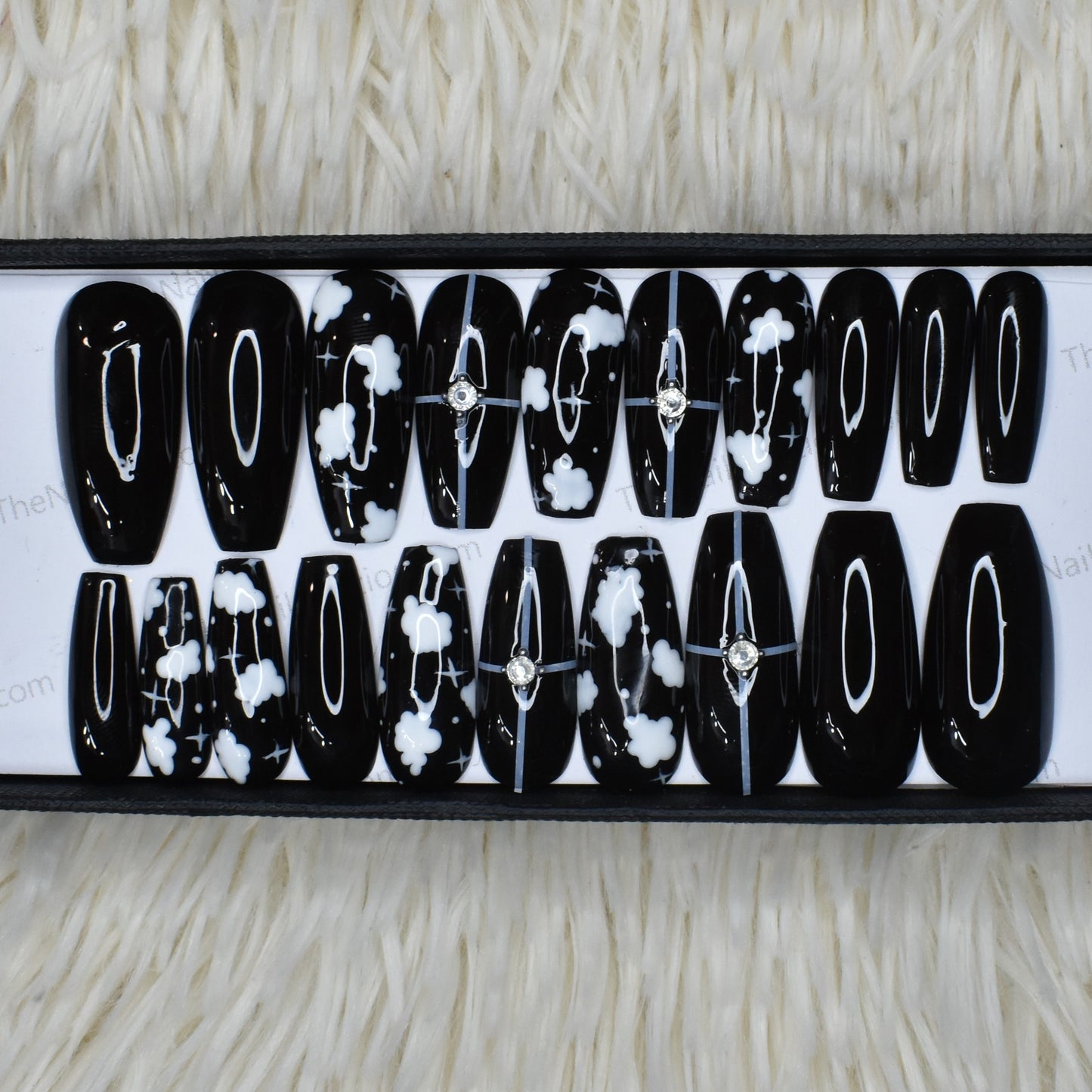 Glossy Black Clouds Press on Nails Set