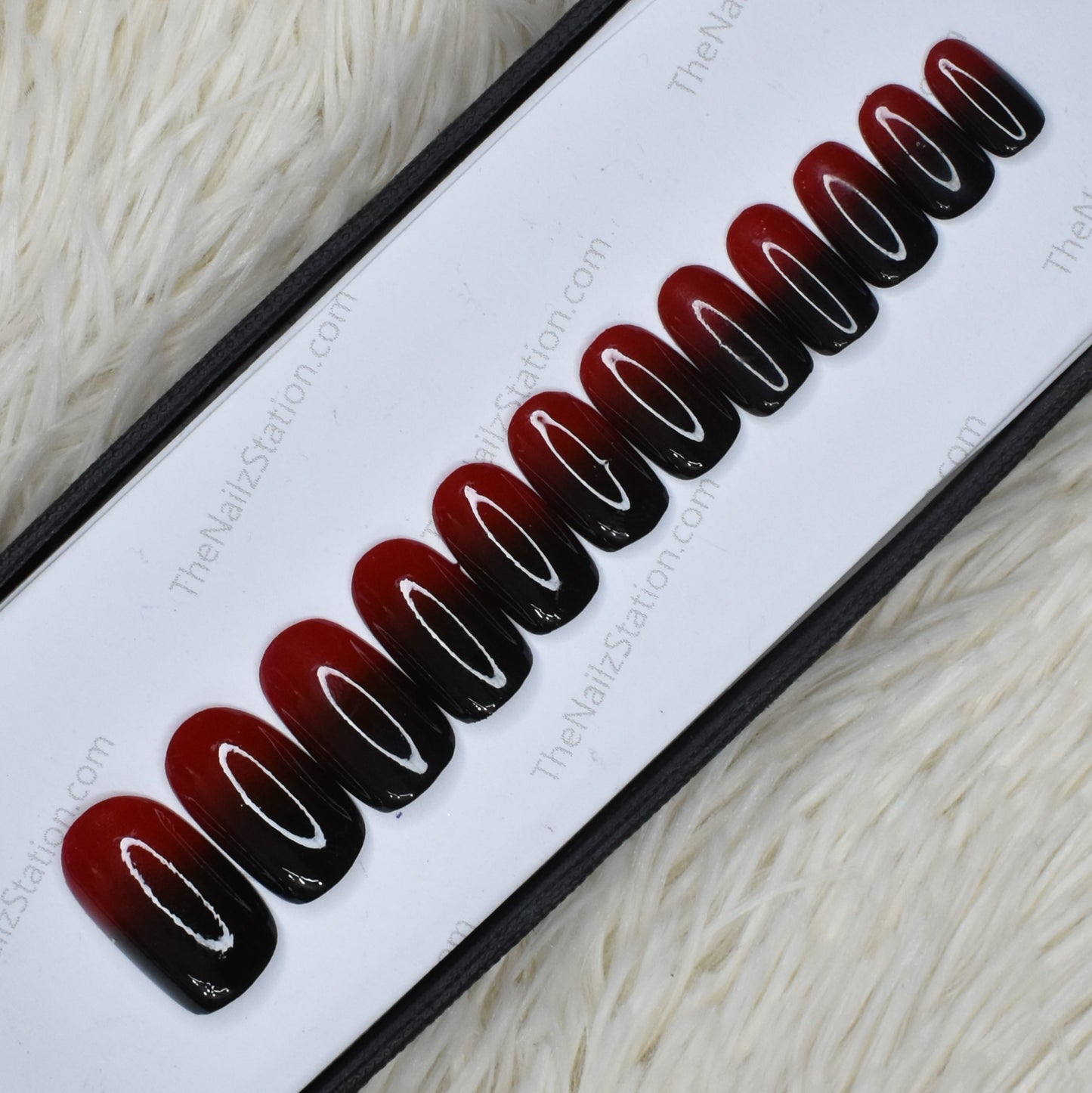 Glossy Red and Black Ombre Press on Nails Set // 433
