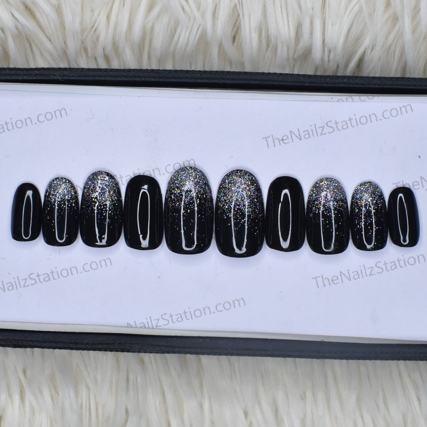 Glossy Black with Holographic Glitter Ombre Press on Nails Set