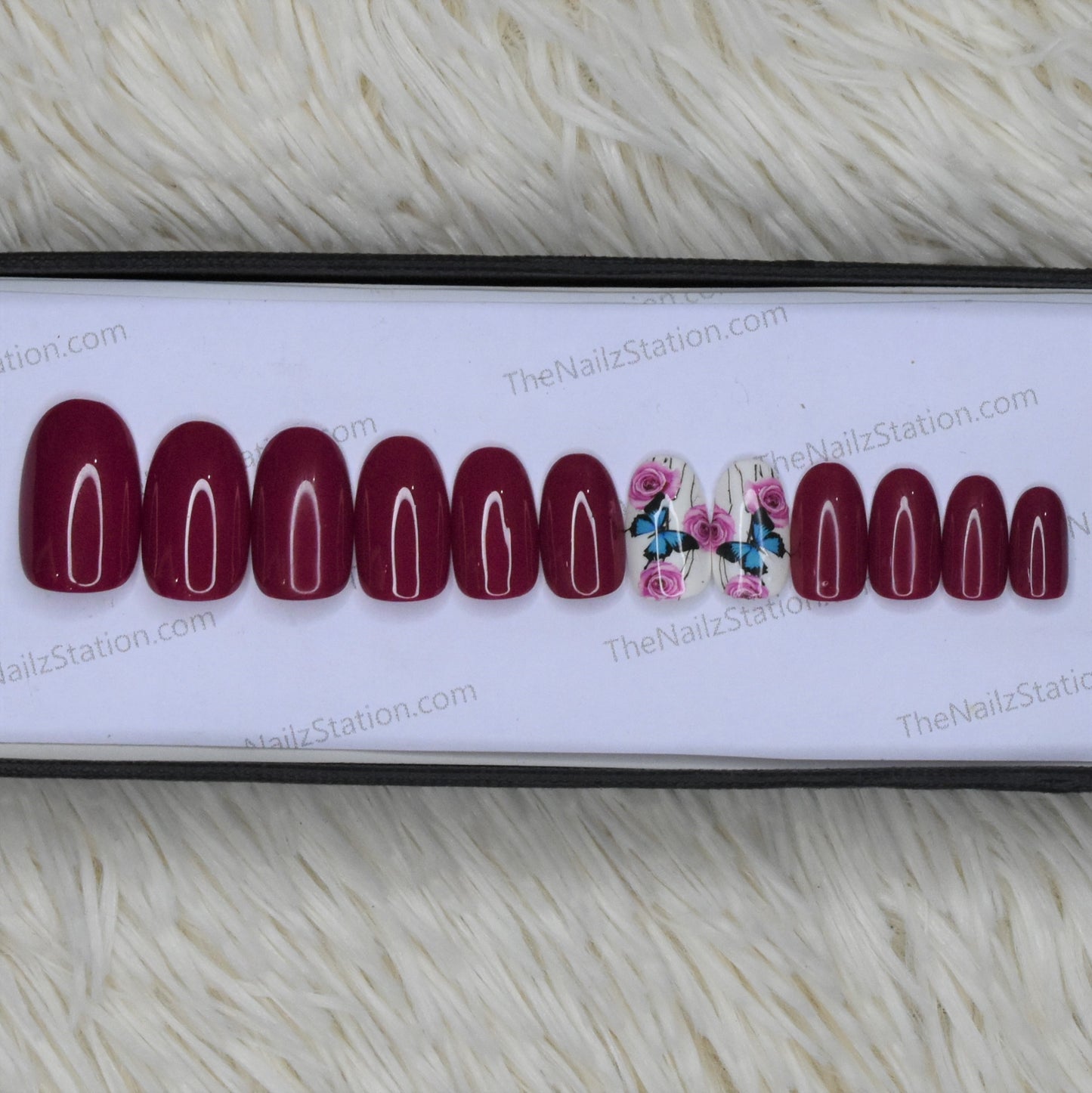 Dark Pink Floral Press on Nails Set // 384