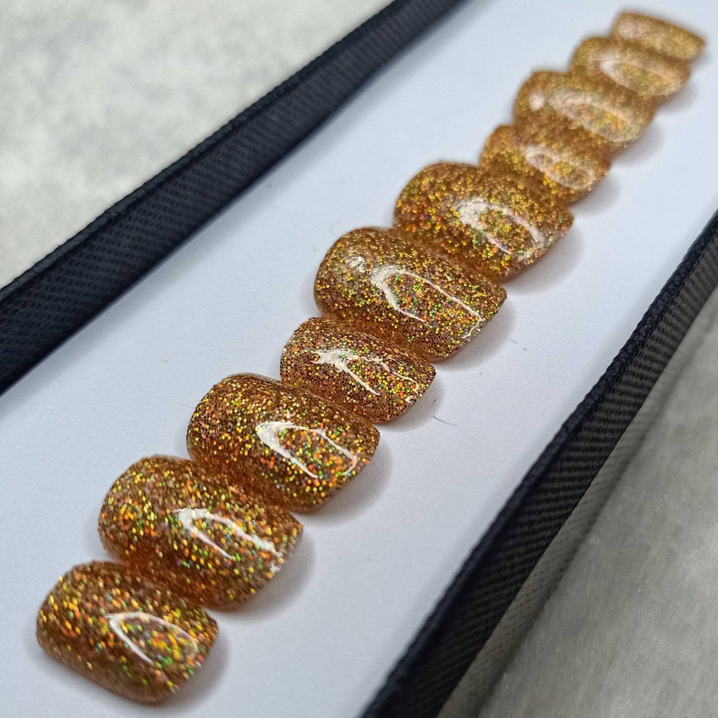 Glossy Golden Glitter Print Press on Nails Set // 784