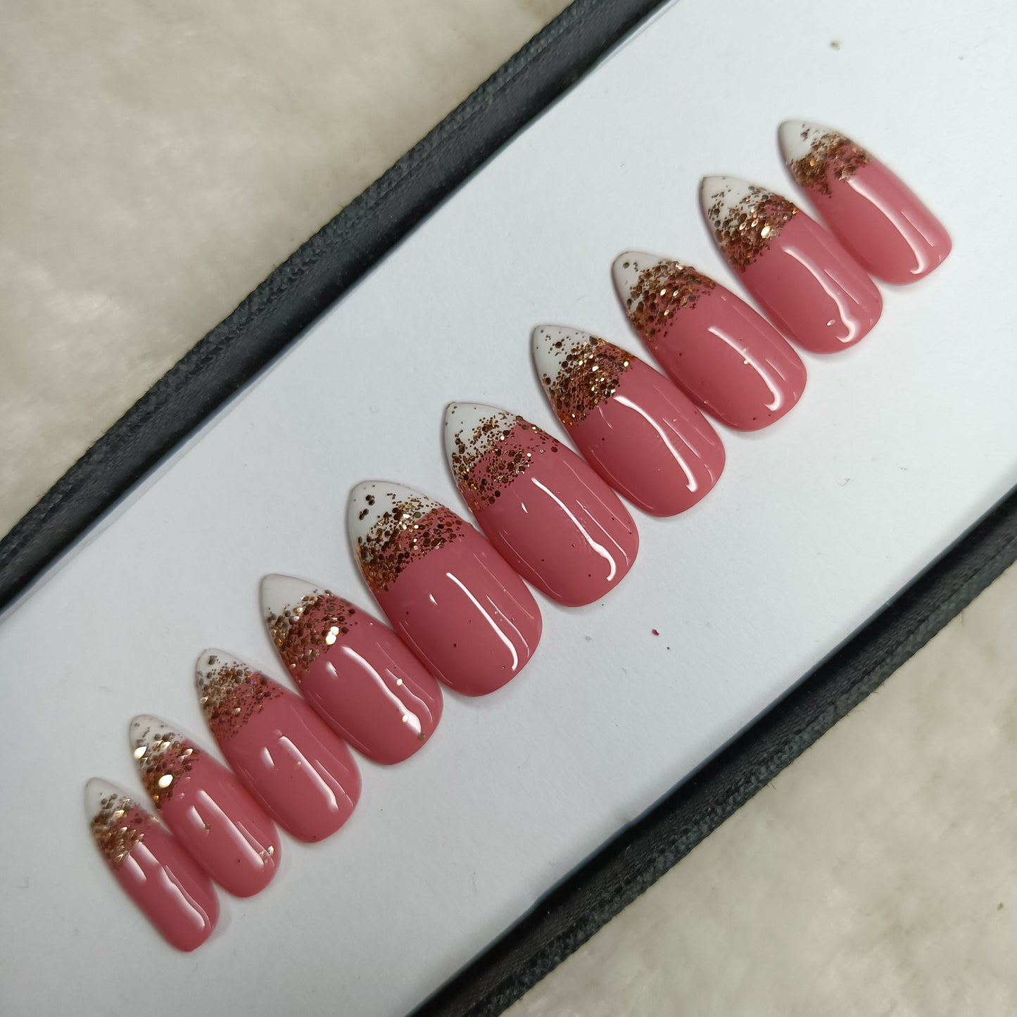 Glossy Nude Glitter French press on Nails Set /1027