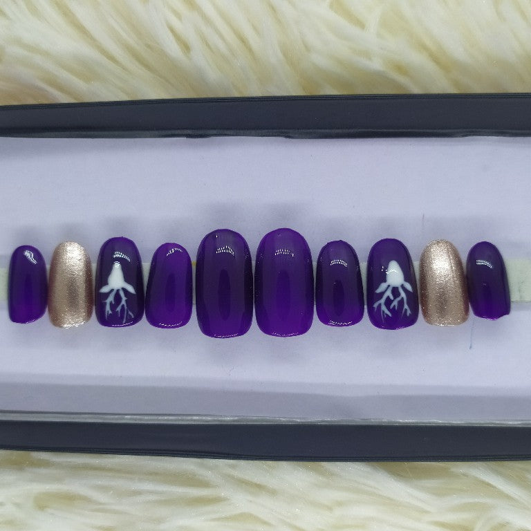 Purple and Rose Gold Reindeer Press on Nails // 117