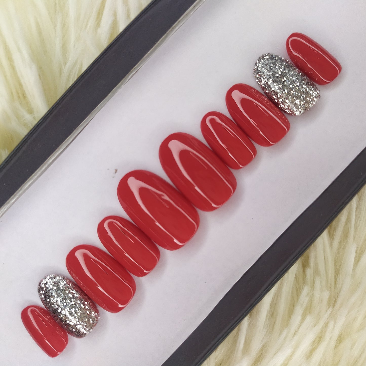 Maroon Silver Glitter Press on Nails // 182