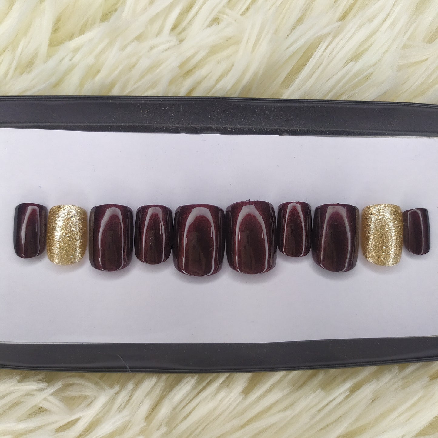 Dark Wine Red with Glitter Accent Press on Nails // 193