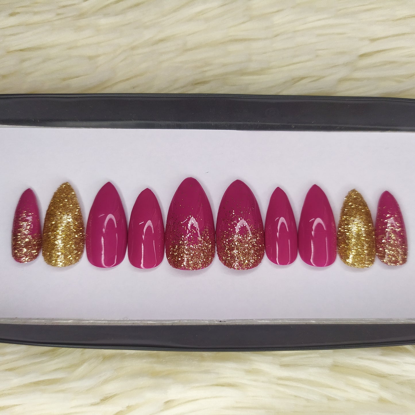 Dark Pink Ombre Glitter Accent Press on Nails Set // 213