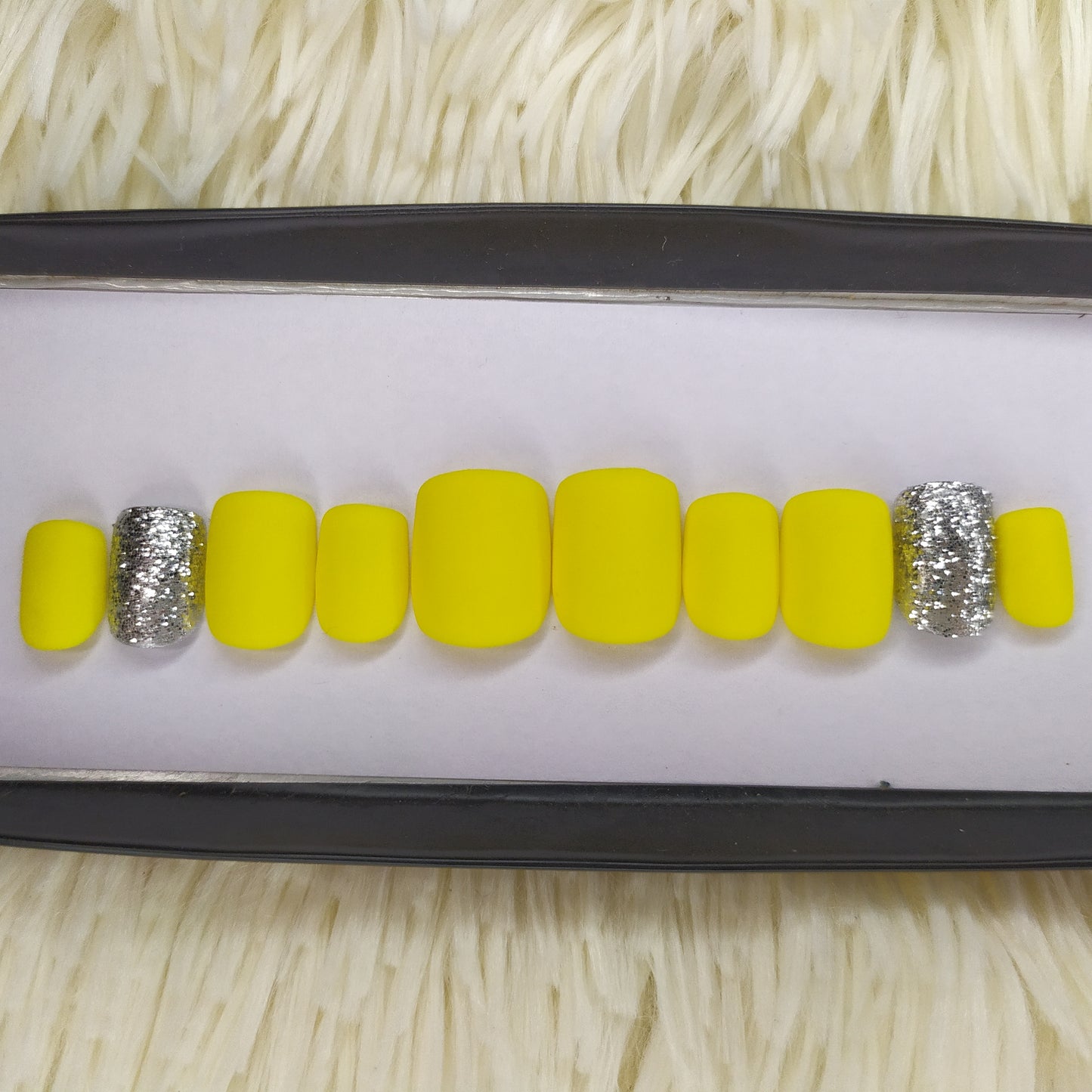 Yellow Matte with Silver Glitter Press on Nails Set // 229