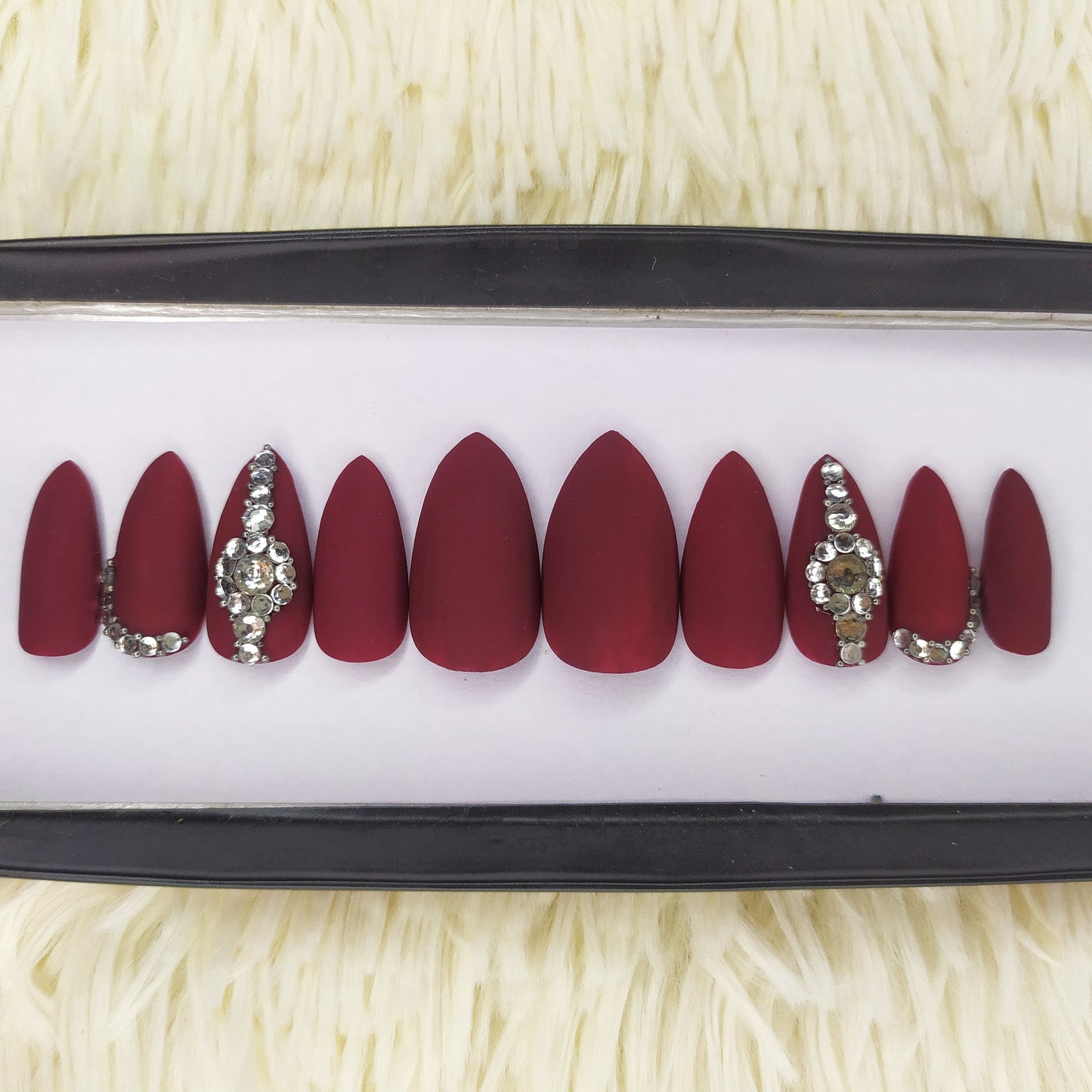 Matte Magenta Rhinestones Press on Nails Set // 223