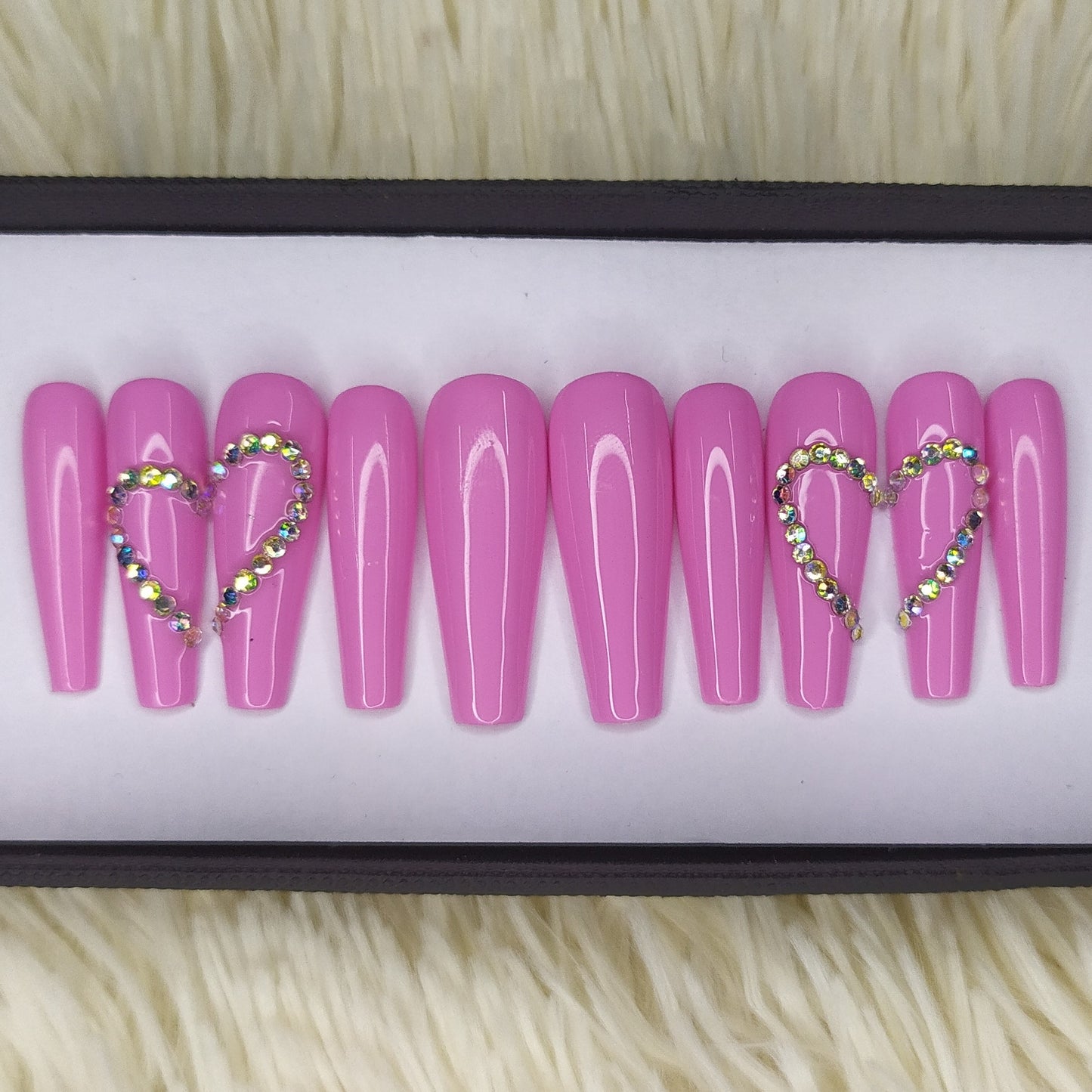 Light Pink Glossy rhinestones heart Press on Nails Set (MA07) //251