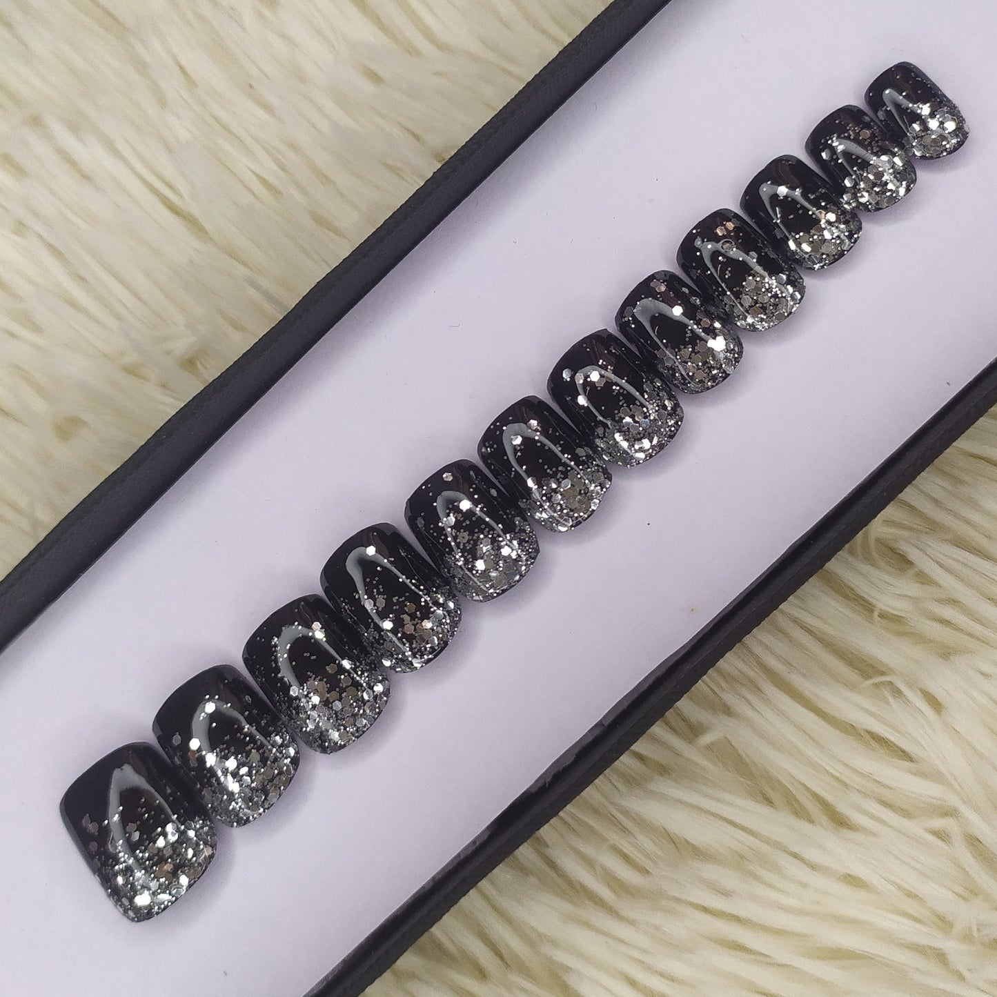 Black with Silver Glitter Ombre press on nails Set