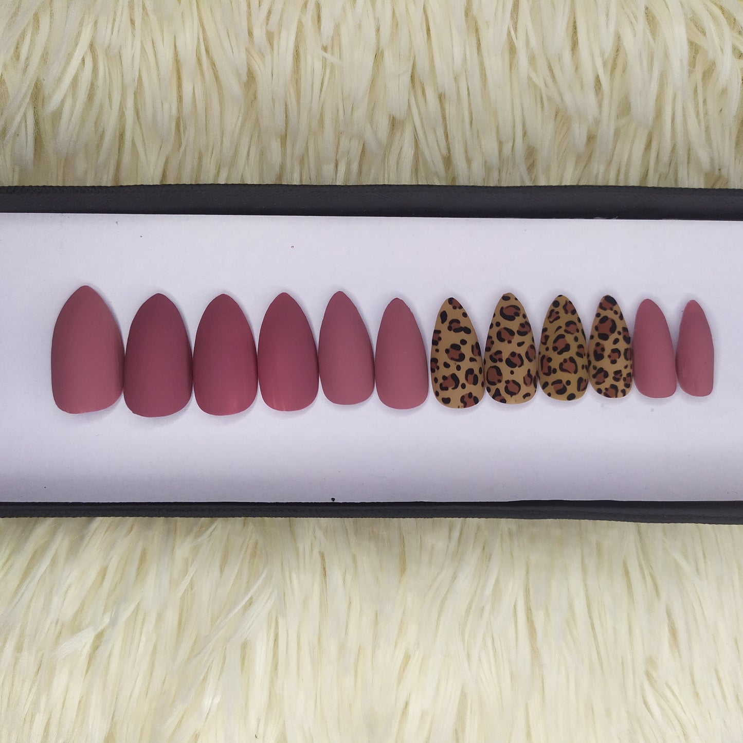 Matte rose animal print Press on Nails Set // 266