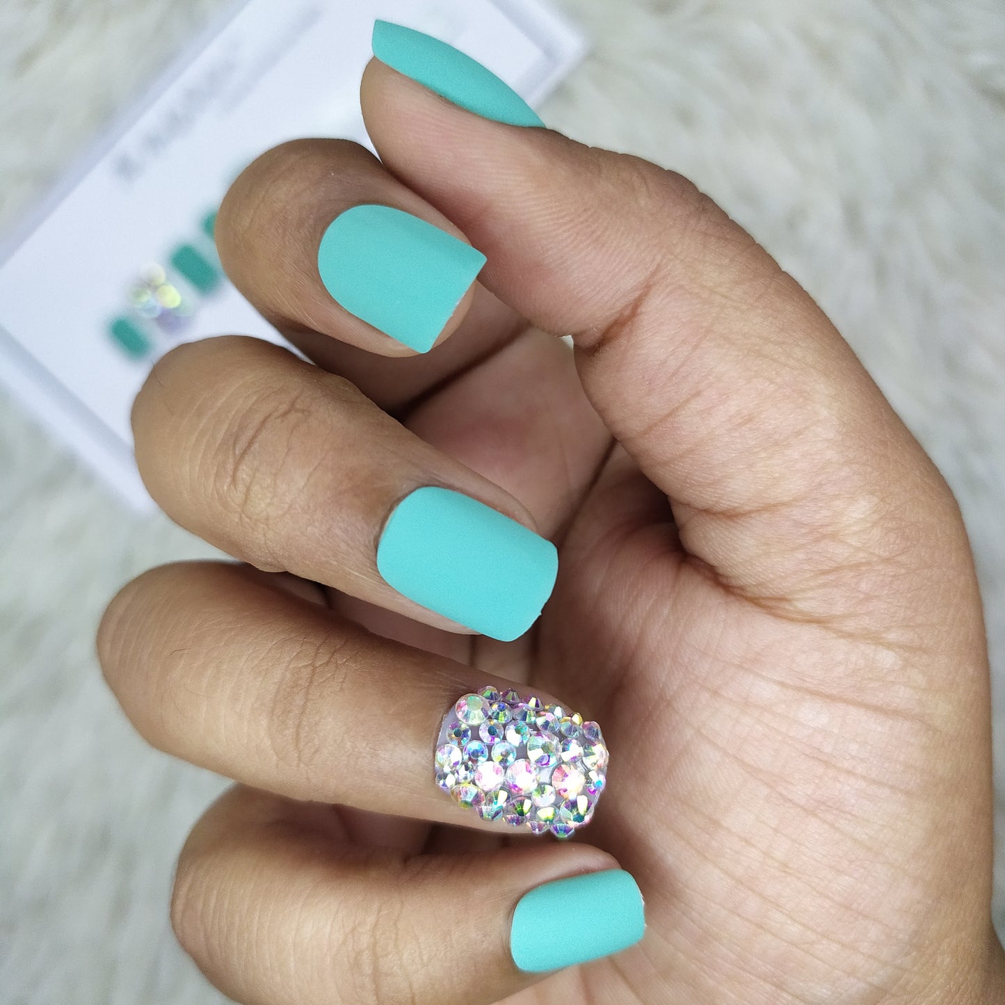 Matte pastel green Studded Press on Nails Set // 477