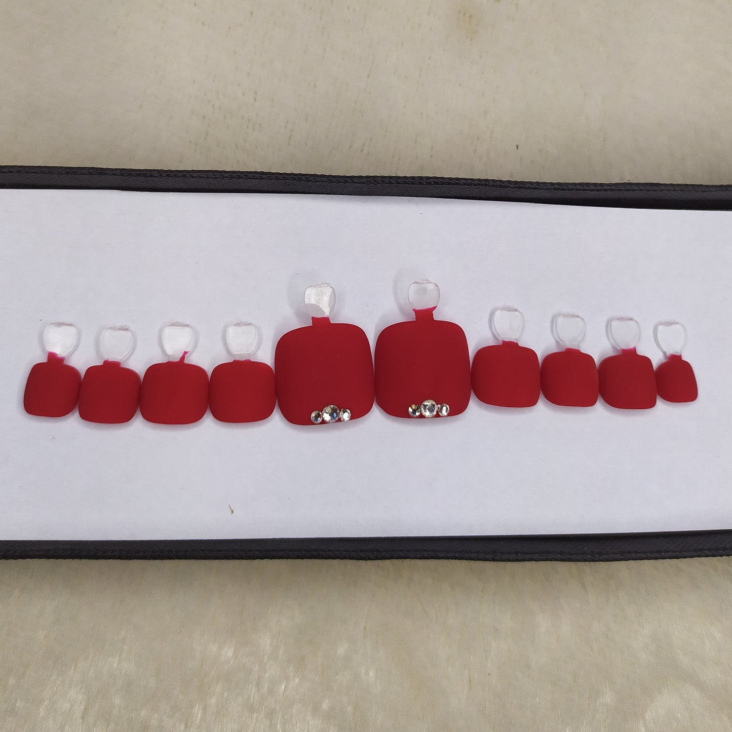 Matte Red Rhinestones Press on Nails Set // 532