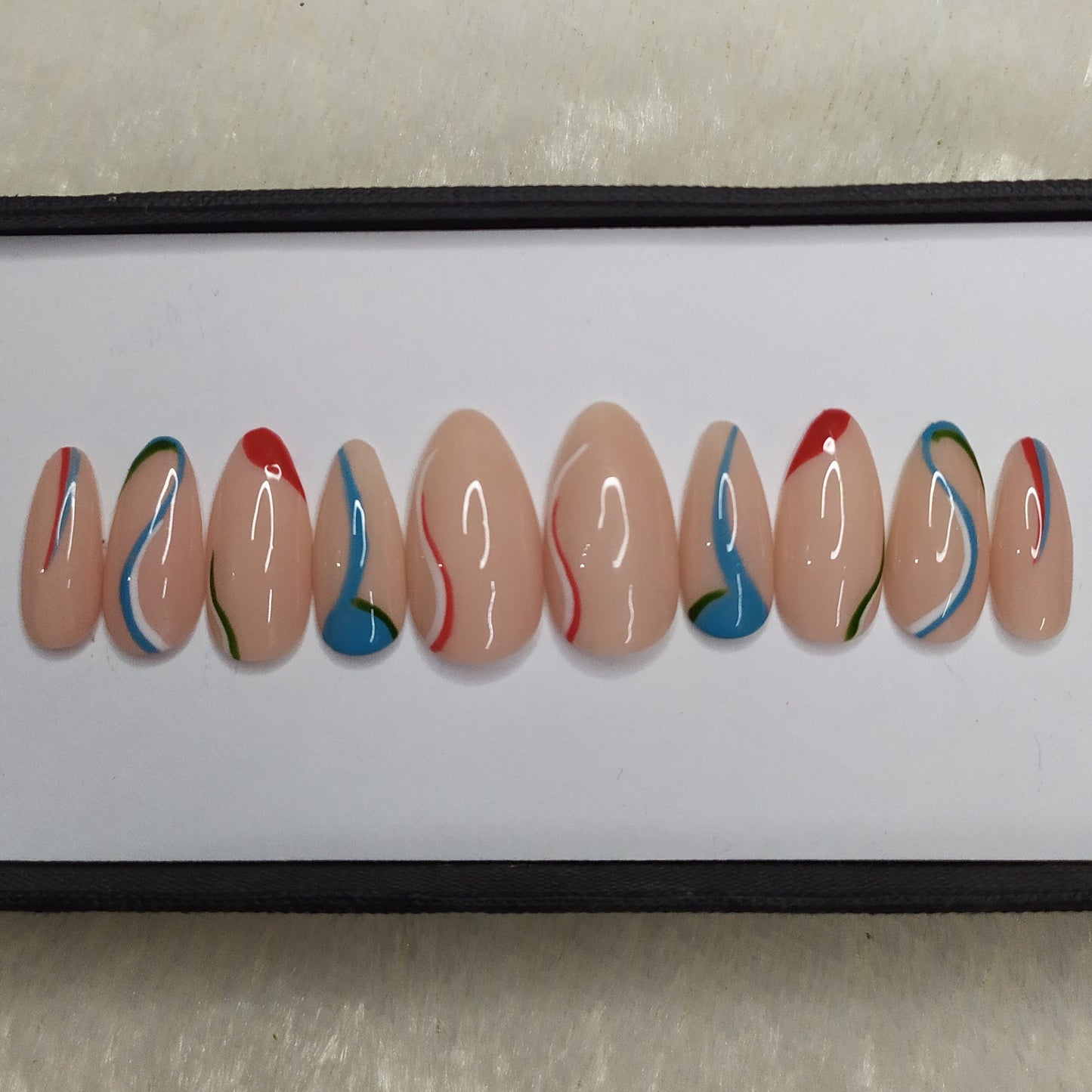 Glossy Nude Colorful Abstract Press on Nails Set // 510