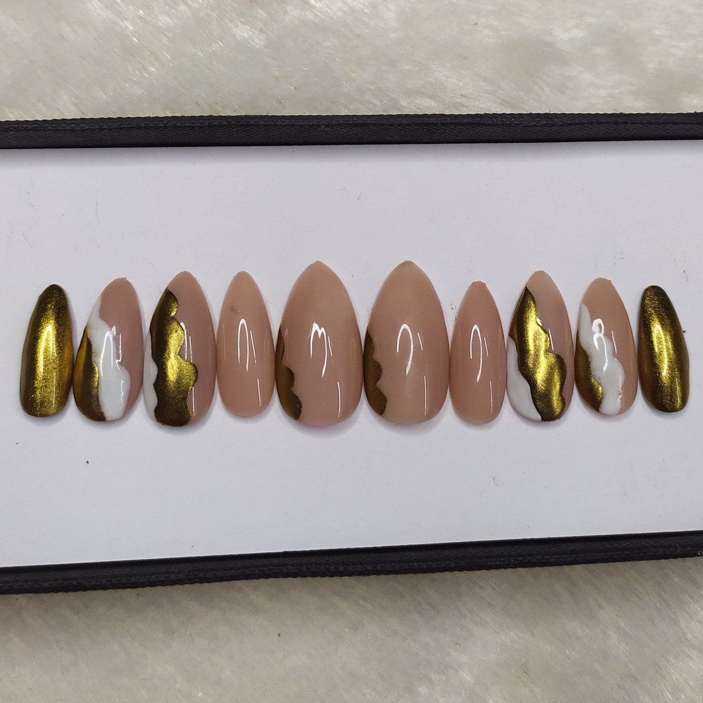 Glossy Nude Metallic Abstract Press on Nails Set // 505