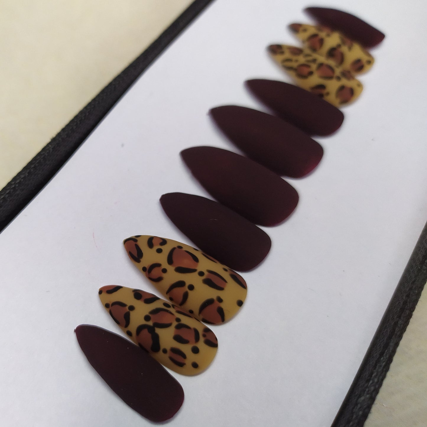 Matte Dark Maroon Animal Print Press on Nails Set // 539
